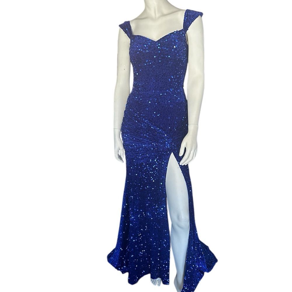 Beautiful Sequins Mermaid Evening Prom Gown Blue 8 NWOT